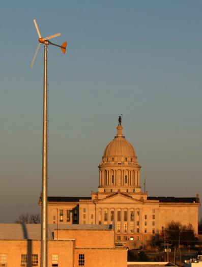Wind Turbine Overlooking Capitol Building Wind Turbine Overlooking Capitol Building
